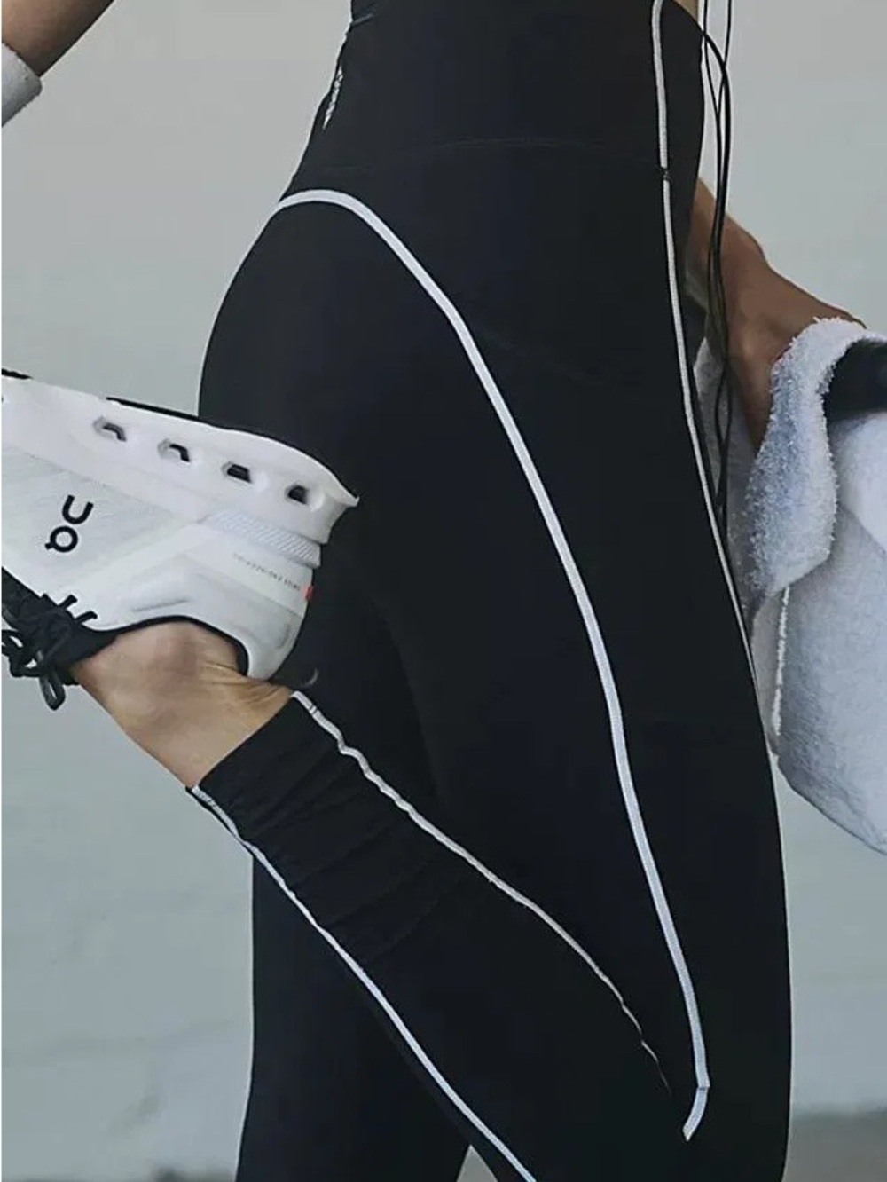 Free People Black High-Rise Leggings with White Piping - Picture 2 of 10